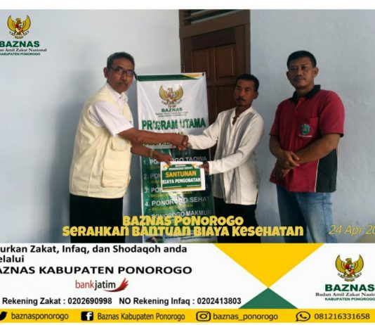 Berasal dari keluarga kurang Mampu, BAZNAS PONOROGO berikan bantuan Biaya Kesehatan