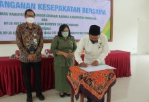 PENANDA TANGANAN KESEPAKATAN BERSAMA DINAS PENDIDIKAN KABUPATEN PONOROGO DENGAN BAZNAS KABUPATEN PONOROGO DAN BPJS KETENAGAKERJAAN KANTOR CABANG MADIUN